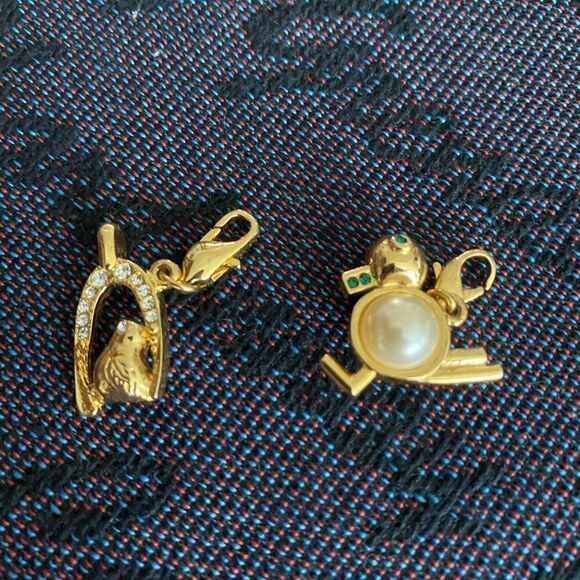 Vintage Gold-Tone Clip-On Charms with Rhinestones & Faux Pearls - Picture 1 of 5